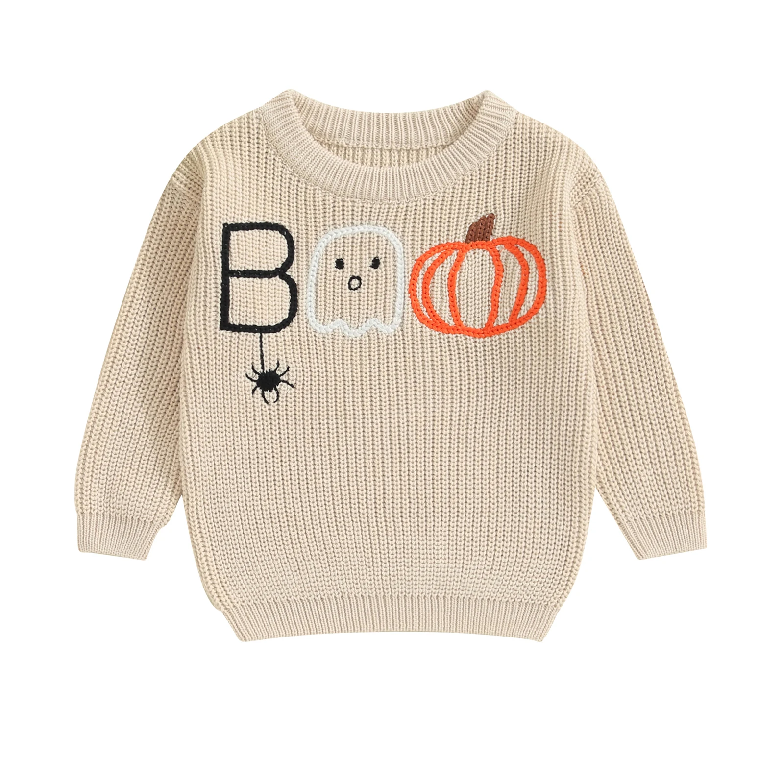 

0-3 YearsToddler Girls Boys Sweater Halloween Clothes Pumpkin Ghost Spider Letter Embroidered Long Sleeve Kids Pullovers