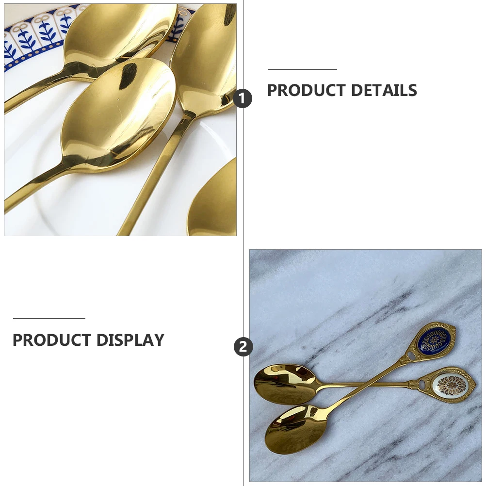 

2 шт. ретро кофейные ложки из нержавеющей стали с удлиненной ручкой, керамическая деталь, ложка для перемешивания, десертная ложка для бара, кафе