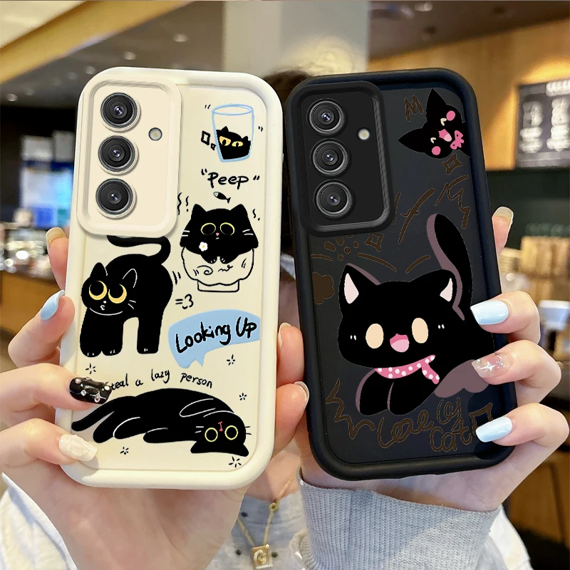 

New Cute Black Cat Cartoon TPU Case for Samsung Galaxy A35 A34 A33 A32 5G A31 A30 A24 A23 A22 A16 A12 A06 A03 M55 Non-Slip Cover