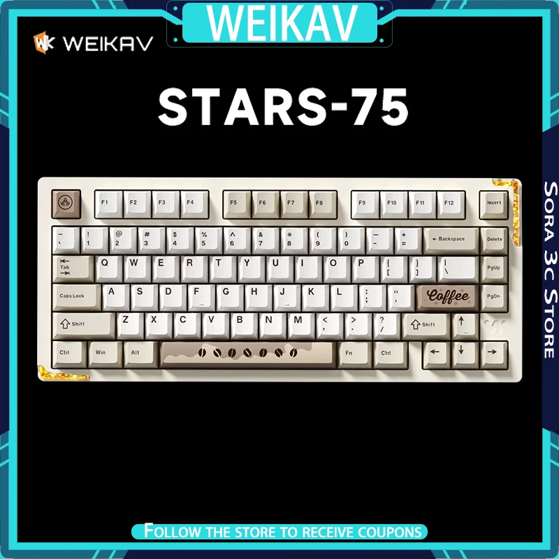

WEIKAV Stars75 Mechanical Keyboard Aluminium Alloy Wireless Support QMK/VIA Magnetic Nameplate Customized Gaming Keyboard