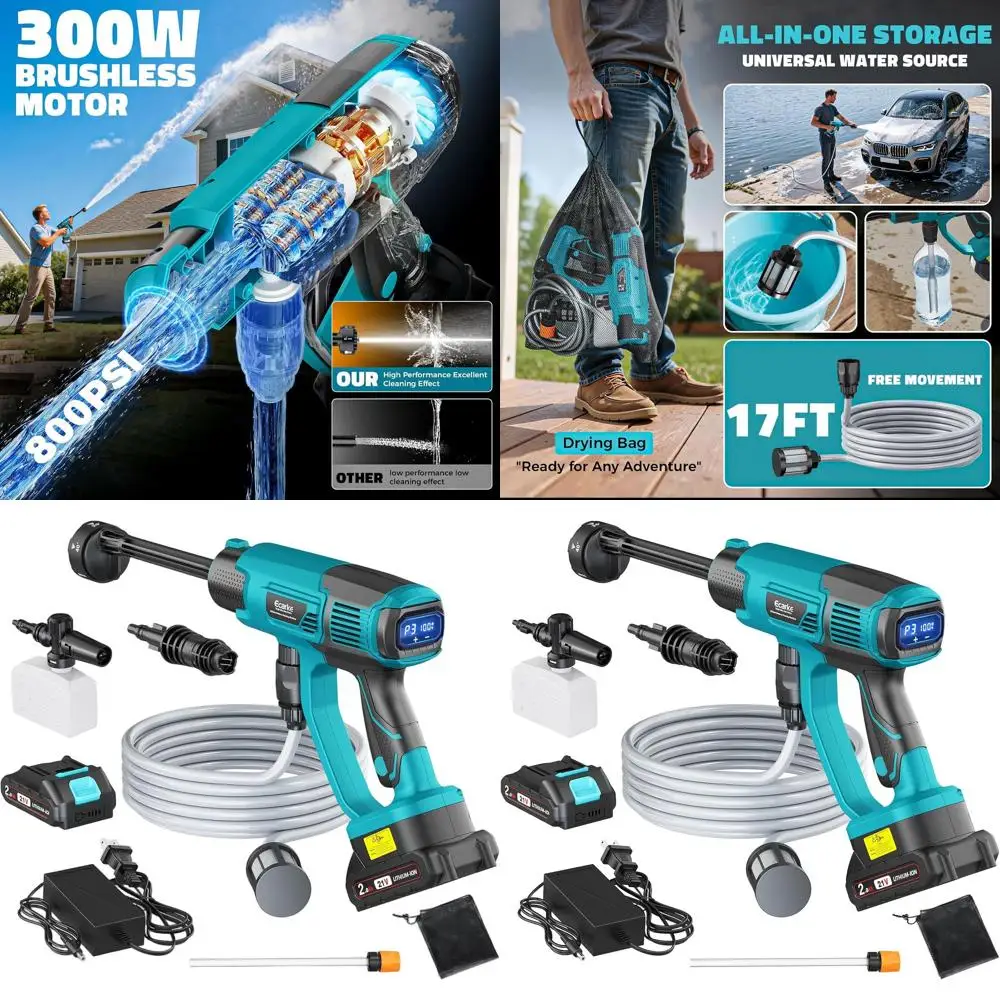 

Портативная ручная мойка высокого давления 800 PSI с насадкой 6-в-1, совместимая с аккумуляторами, идеально подходит для мытья автомобилей и полов