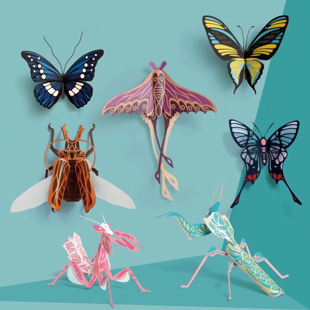 DIY Paper Miniature Building Kits Butterfly Praying Mantis 3D Model Animal Jigsaw Puzzles for Children Birthday Gifts Home Decor