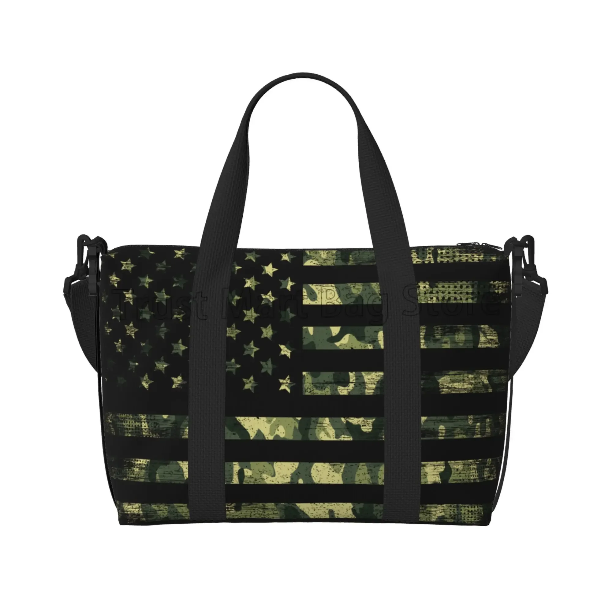 Camo American Flag USA Camouflage Print Travel Duffel Bags Unisex Waterproof Sports Luggage Tote Bag Overnight Weekender Bag