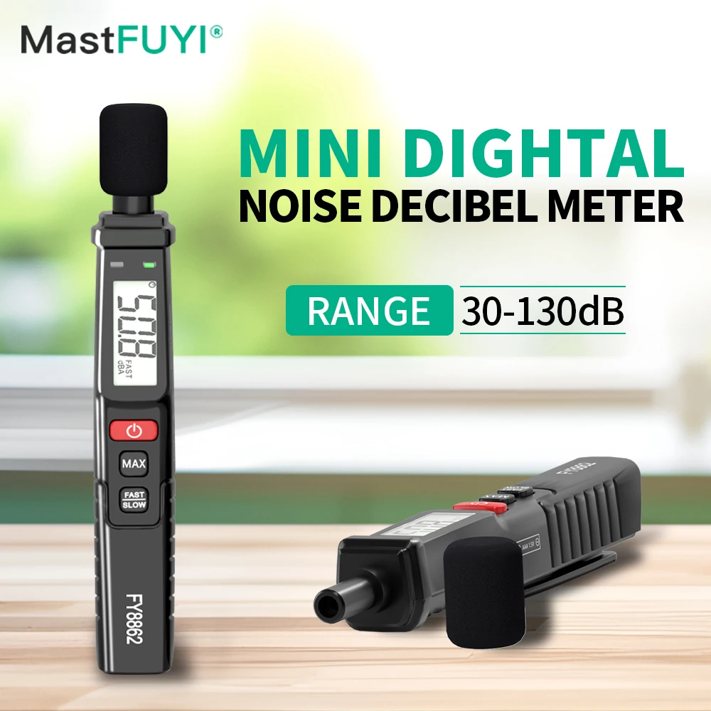 Mastfuyi-medidor de Nível de Som Portátil Instrumento de Medição de Volume Medidor Decibel Ponderada 30db a 130db Fy8862