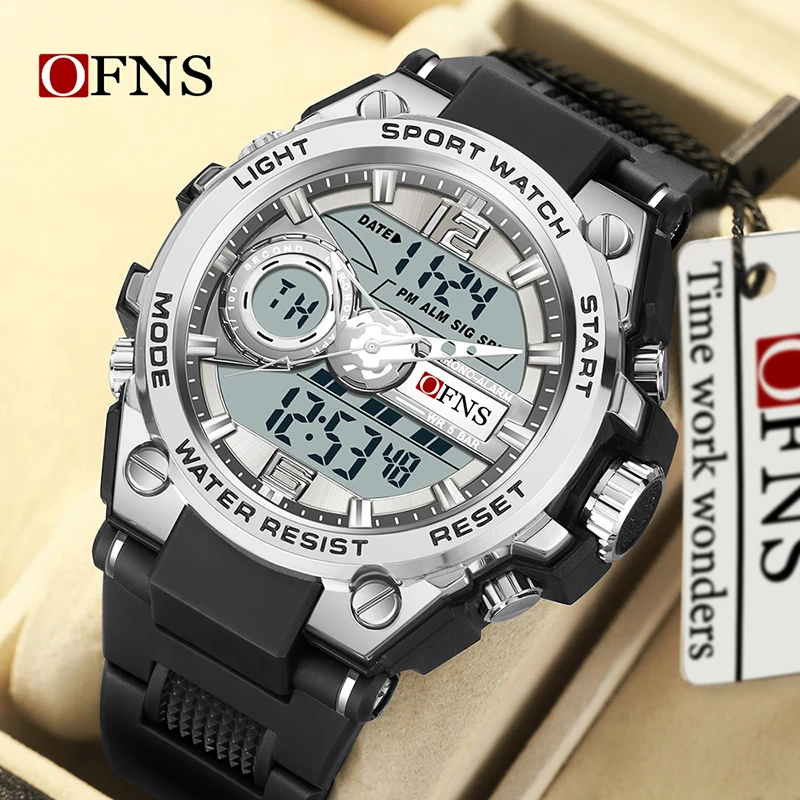 OFNS Top Dual Display Men Watches Waterproof Sports Watch Military Man Alarm Stopwatch Quartz Wristwatch Male LED Digital Clock