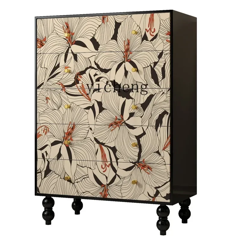 

ZZTQH French Cabinet Drawer Living Room Bedroom Decoration Solid Wood Standing Cabinet Narrow Side Cabinet