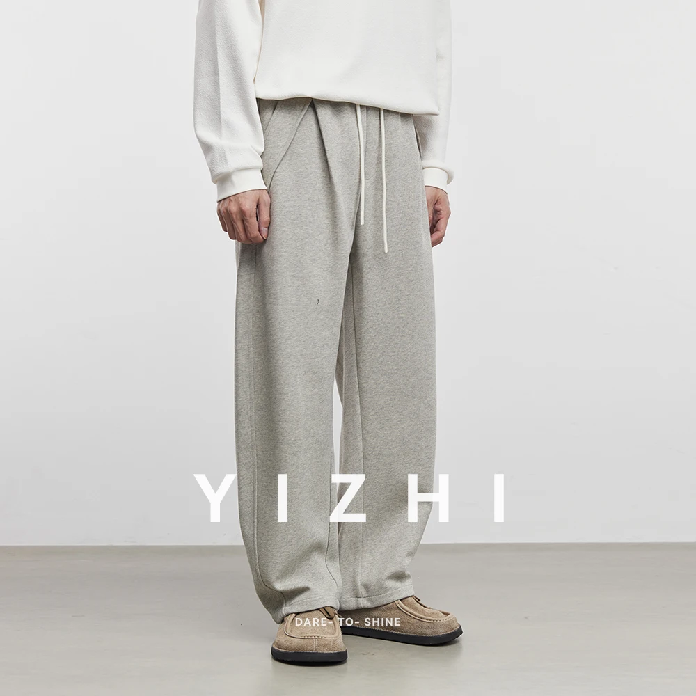 موضة الرجال سراويل تقليدية رياضية فضفاضة 2025 ربيع الخريف جديد مرونة الخصر فضفاض مستقيم السراويل الرجال بلون بنطال ذو قصة أرجل واسعة #2