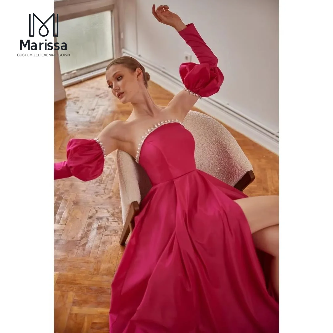 

Marissa Luxurious Evening Dresses 2025 Customized A Line Satin Side Slit Elegant Prom Dresses Luxury Women's Elegant Party Dress