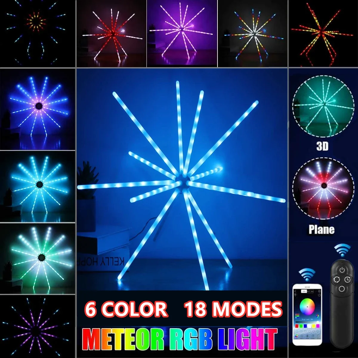 

18/10 Modes RGB Meteor Fairy Firework Light Outdoor Hanging Starburst String Light Christmas Strobe Windmill Light with Remote