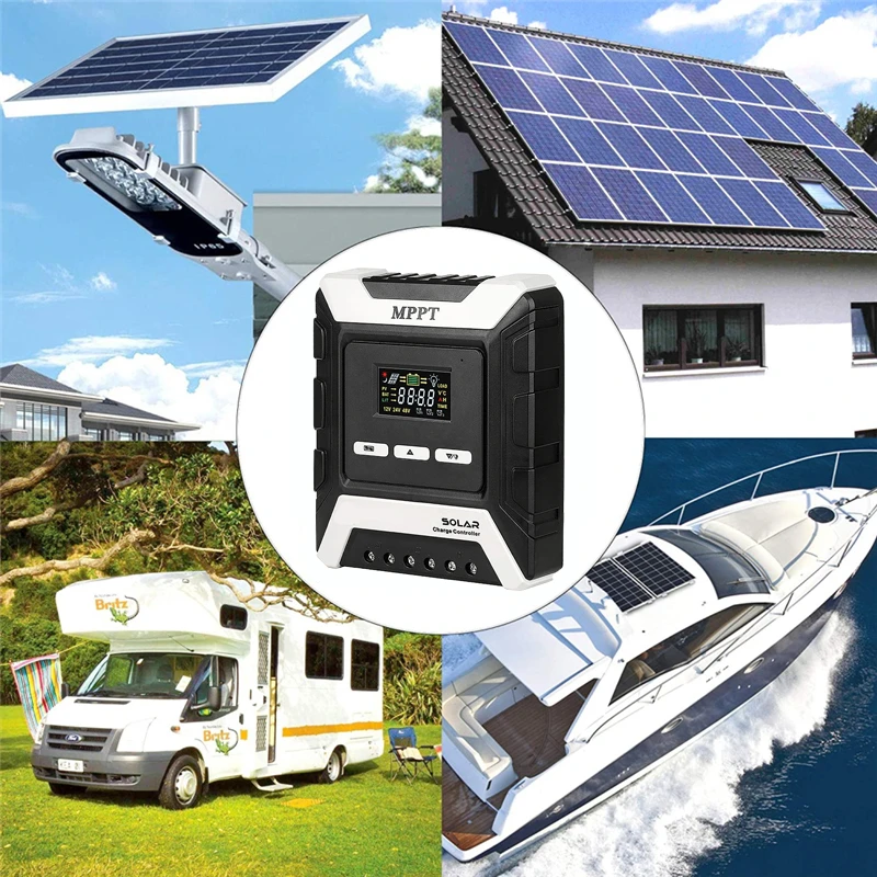 MPPT Solar Charge Controller 80/60/50/40/30A Solar Panel PV Regulator for 12V/24V/48V Lithium/Lead-Acid/Iron Phosphate Battery