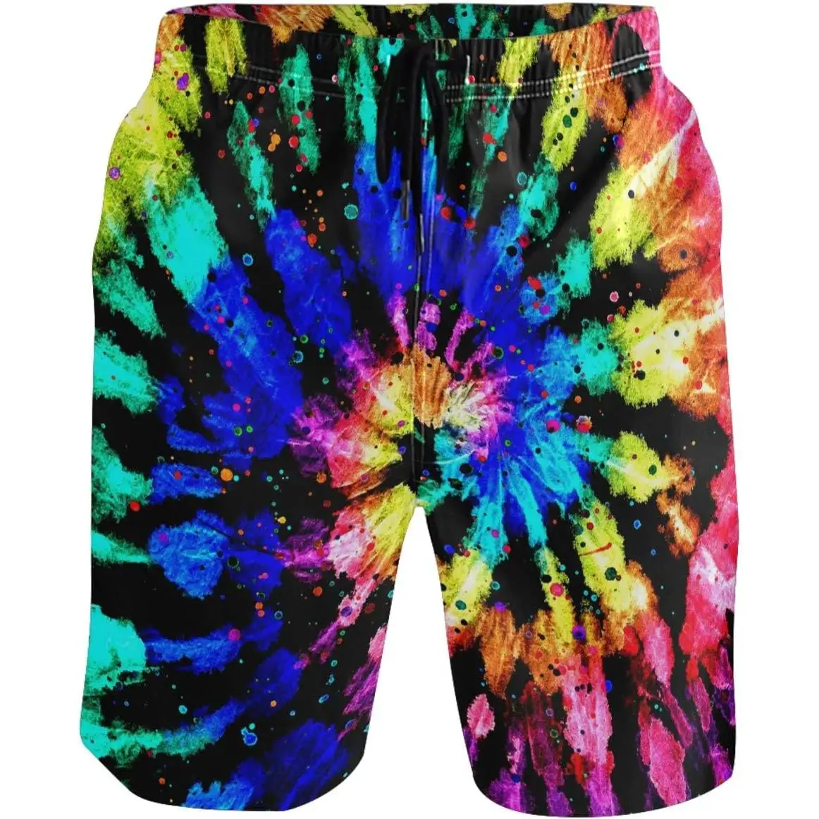 Wtercolorful Tye Die Rainbow Design Men's Summer Beach Shorts Swim Trunks Sports Running Bathing Suits with Mesh Lining