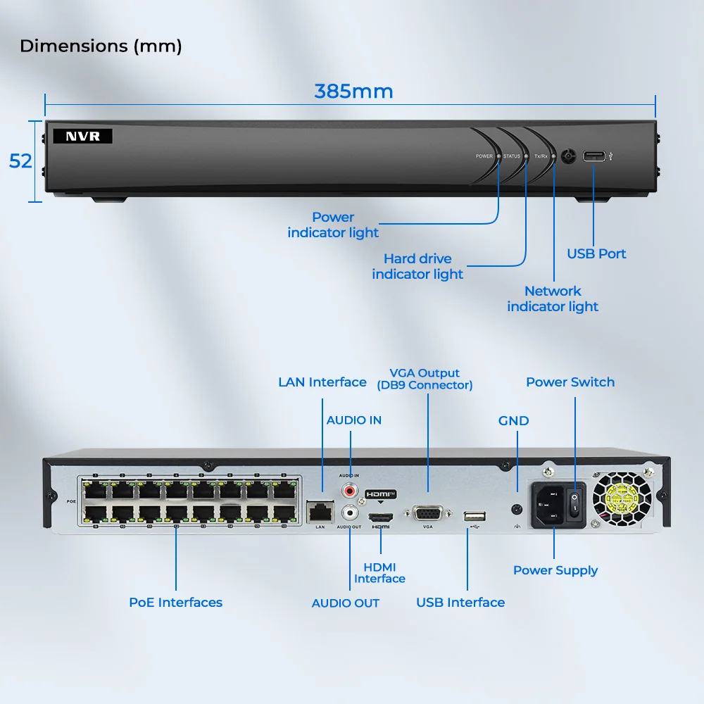 Hikvision compatible 16Channels 16-poe 4K NVR HDMI VGA H.265 Network Recorder