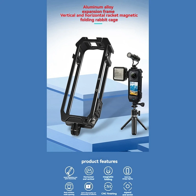 กรอบป้องกันกล้องสําหรับ Insta360 X4 Metal Cage Rig Housing พร้อมขยายฐานรองเท้าเย็น