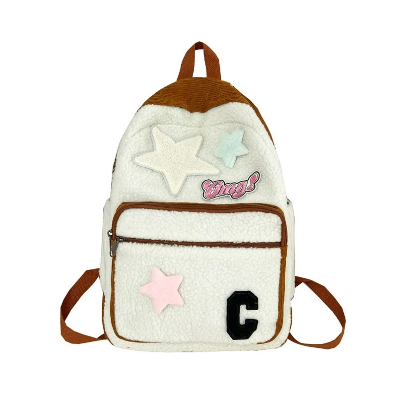 New Winter Lamb Wool Backpack Korean Version of Girls Cute Plush Backpack Winter Japanese Girls Plush Schoolbag