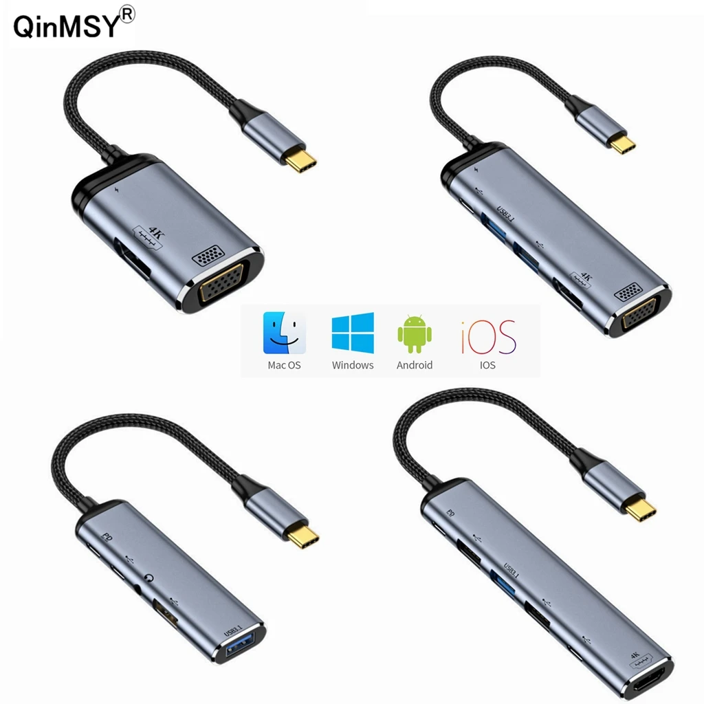 Type c to usb splitter To VGA DP 4K Thunderbolt 3 HDMI-Compatible Docking Station Laptop Adapter With PD100W Gen2 RJ45 connector