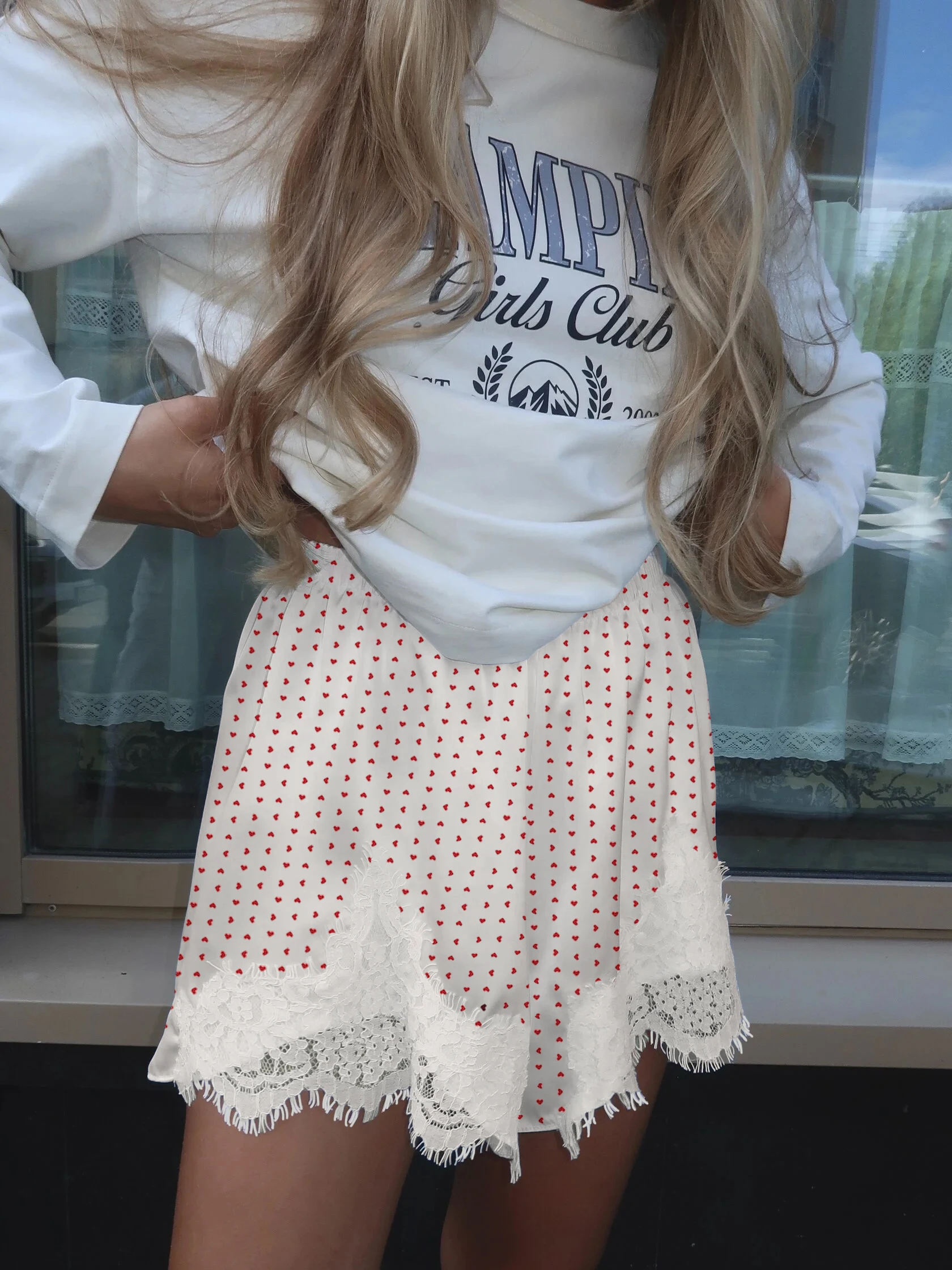 Mini shorts femininos com estampa de bolinhas rendas patchwork cintura elástica casual verão lounge shorts