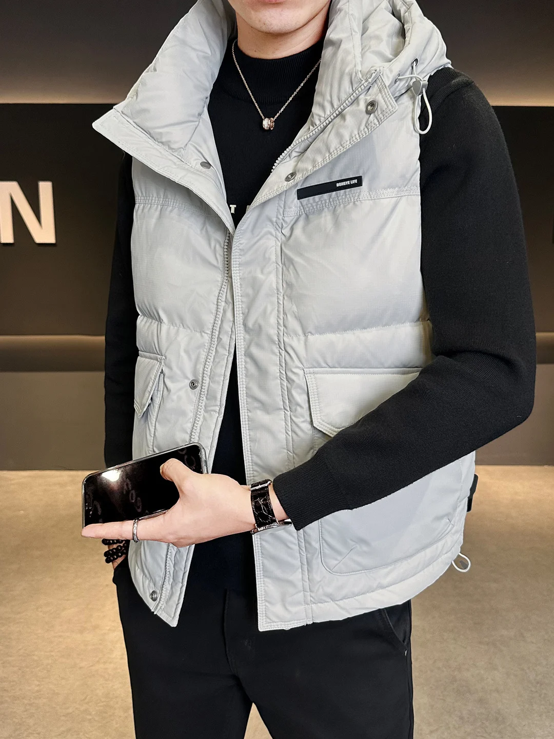 

Мужской утепленный пуховый жилет с капюшоном, модная верхняя одежда для молодежи, из полиэфирного волокна, теплый, на молнии, для осени и зимы