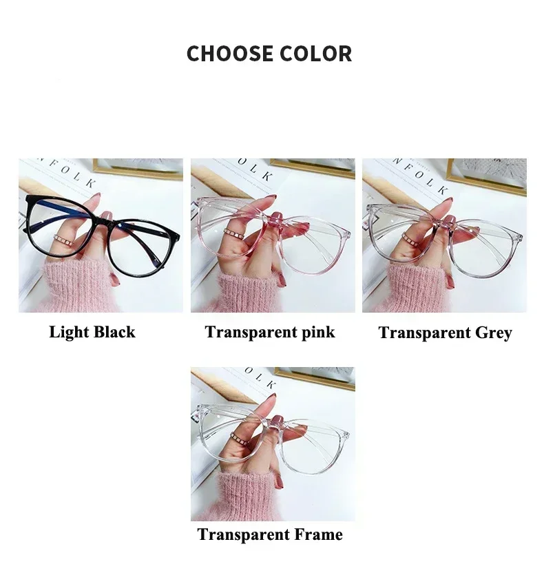 Round Glasses Women Fashion Oversized Clear Lens Short Sight Eyeglasses Finished Anti Blue Light Optical Spectacle Minus Glasses