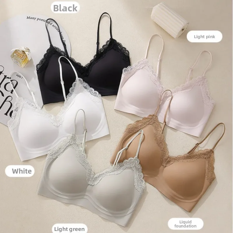 Nahtlose BHs für Frühling/Sommer: Dünne Träger, Spitze, Bequem und Atmungsaktiv, Tank-Top-Stil, Gepolsterte BHs, Unterwäsche, Bandeau-BHs