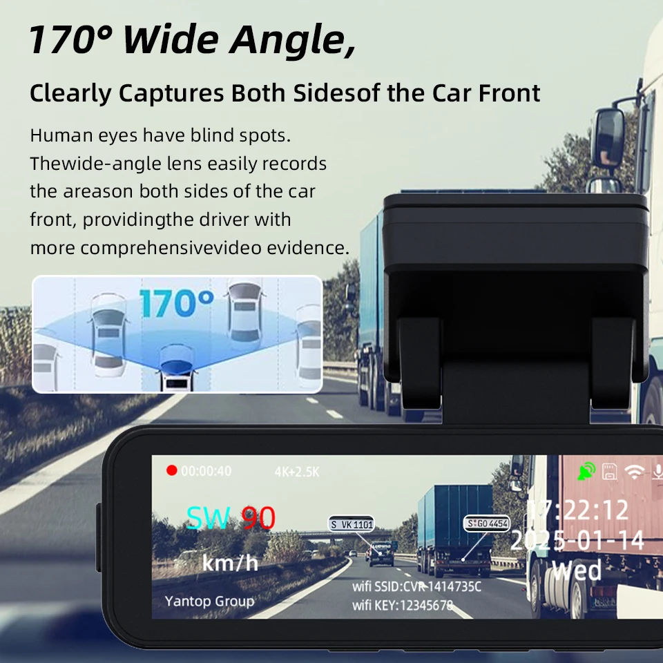 Yangood 3.2 ''Dashcam 4K Mini Car DVR يدعم GPS Speed Display APP WIFI التحكم للرؤية الليلية 2.5K كاميرا الرؤية الخلفية الصندوق الأسود