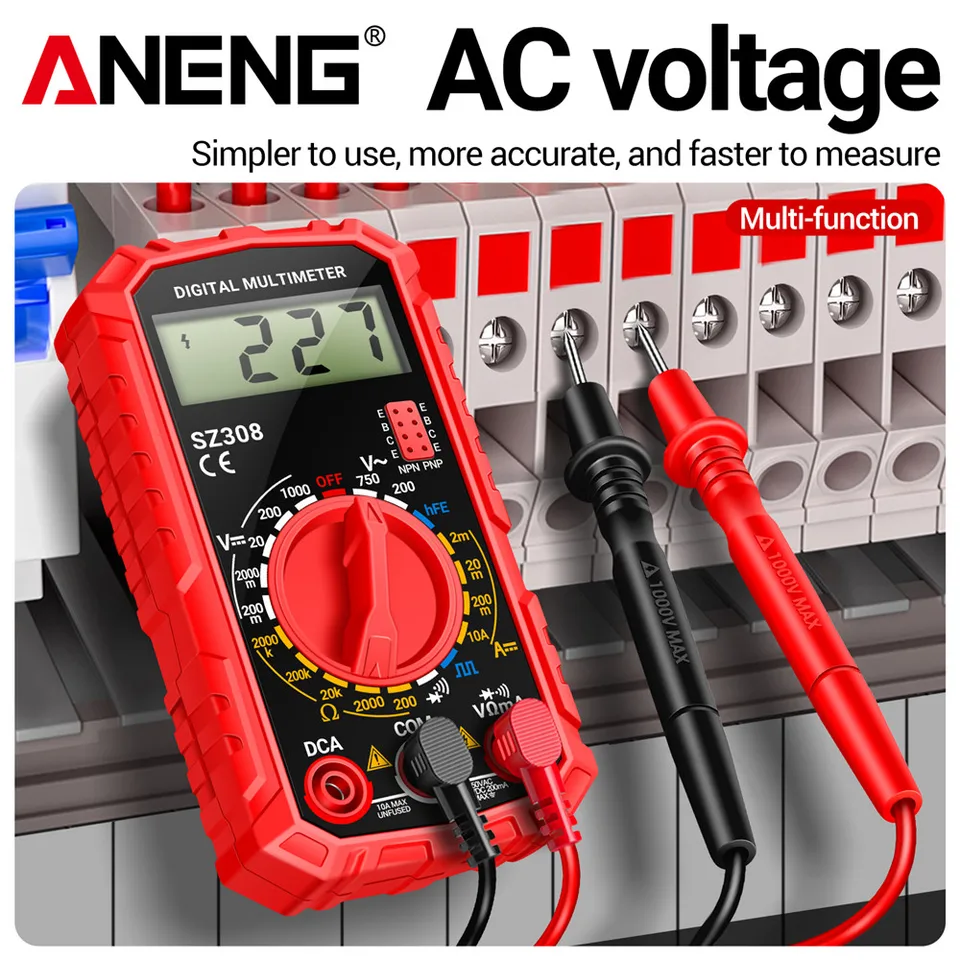 Multímetro digital ANENG SZ308, medidor de corriente AC/DC, voltaje, resistencia, pantalla LCD, prueba de onda cuadrada 3