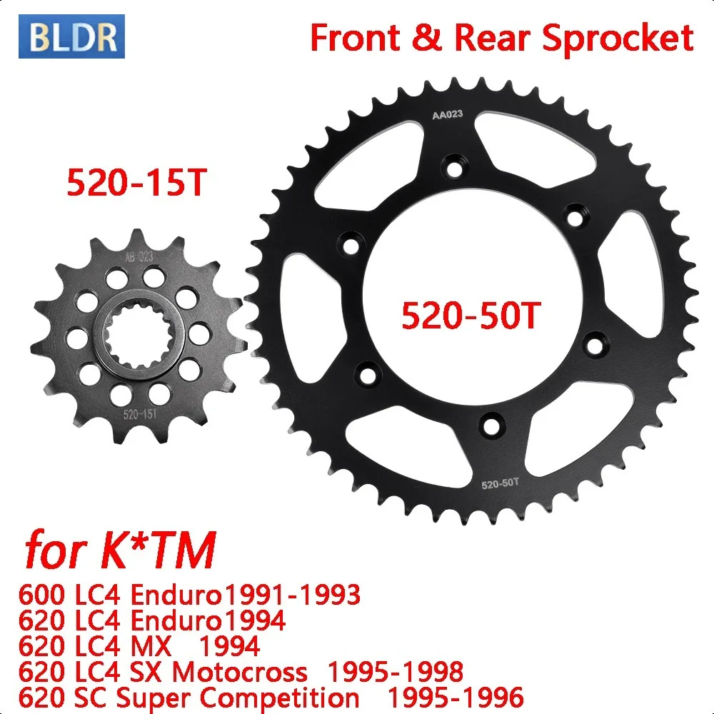 

520 15T 50T Motor Bike Front Rear Sprocket Kit for K*TM 600 LC4 Enduro 1991-1993 620 LC4 MX 1994 620 SC Super Competition