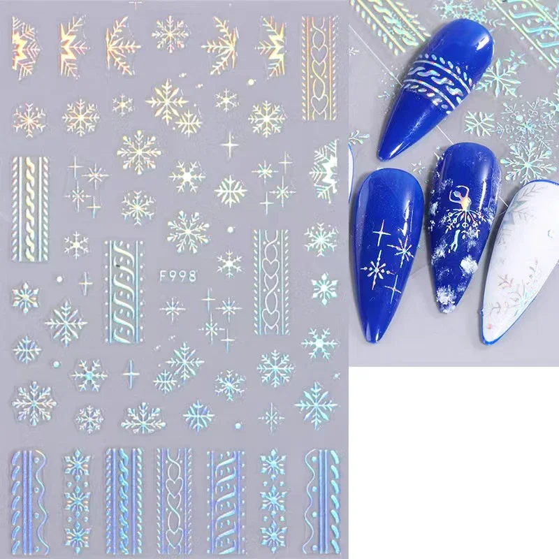 Laser Snowflake Nail Adesivos para o Inverno, Elk Natal, Estrela, Bola de Luz, Suéter, Ano Novo, Holográfico, Francês Manicure Decoração, 3D