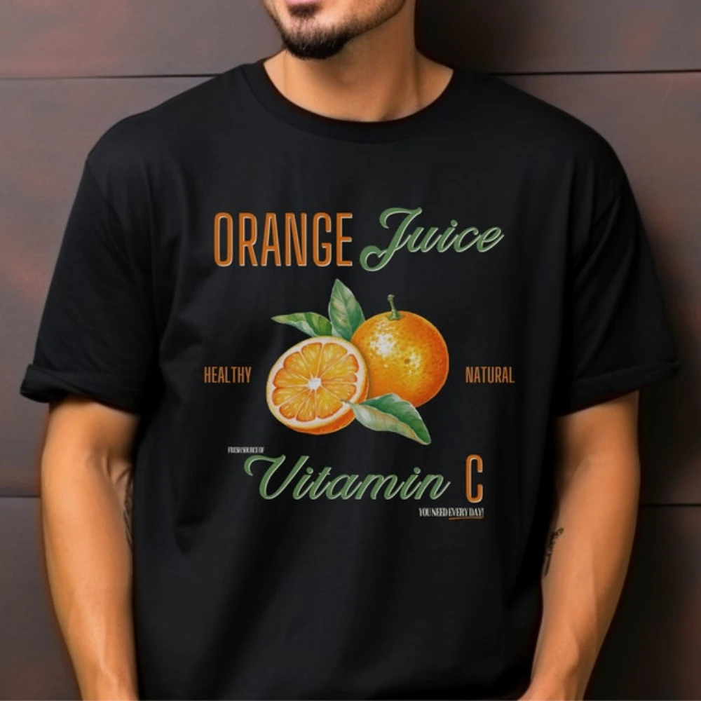 Retro Orangensaft T-Shirt Vintage Französisch Design Retro-Stil Orangen Frucht ästhetische Sommer Vintage ästhetische Tops Grafik Shirt