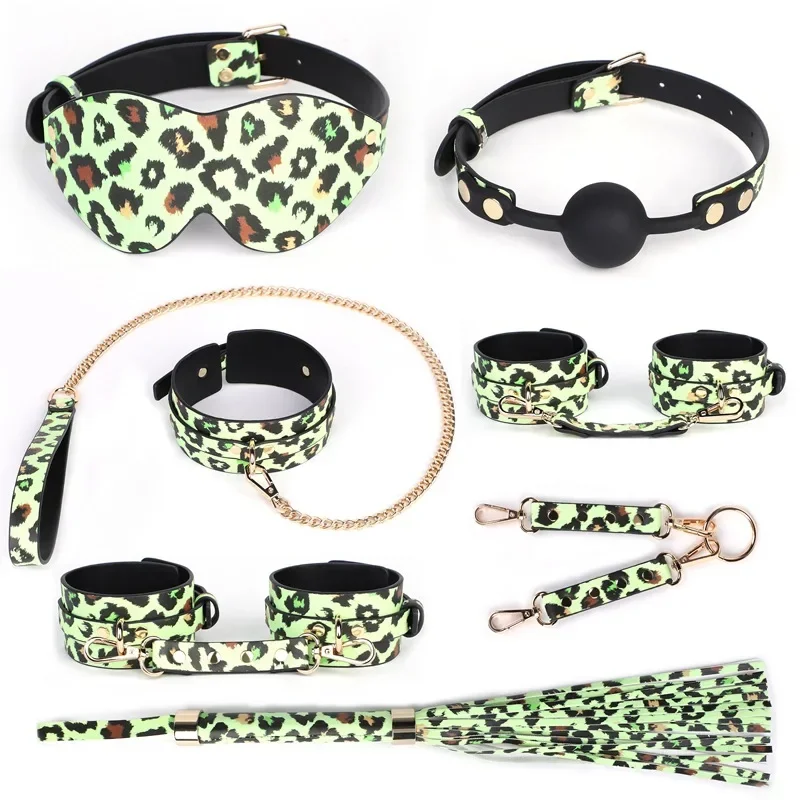 Luminous sm props set of seven-piece fun binding handcuffs Leopard eye patch traction collar