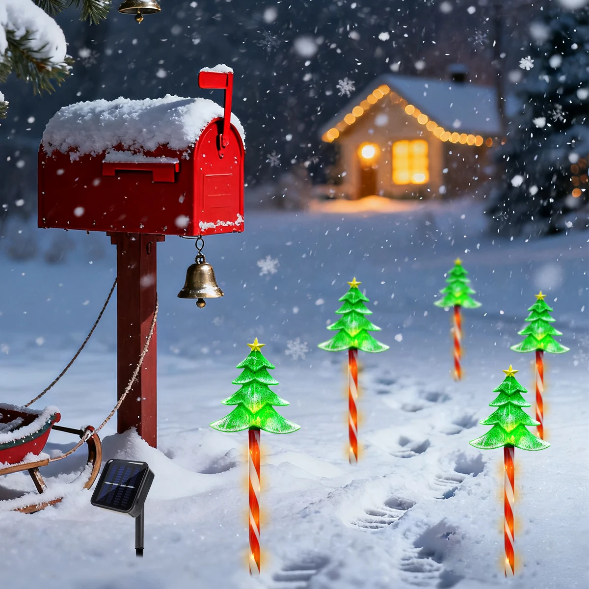 1 مجموعة من 5 شجرة عيد الميلاد الشمسية الأرض التوصيل ضوء 8 طرق شجرة عيد الميلاد أضواء الحلوى مثالية للفناء ساحة الحديقة تزيين في العطلة