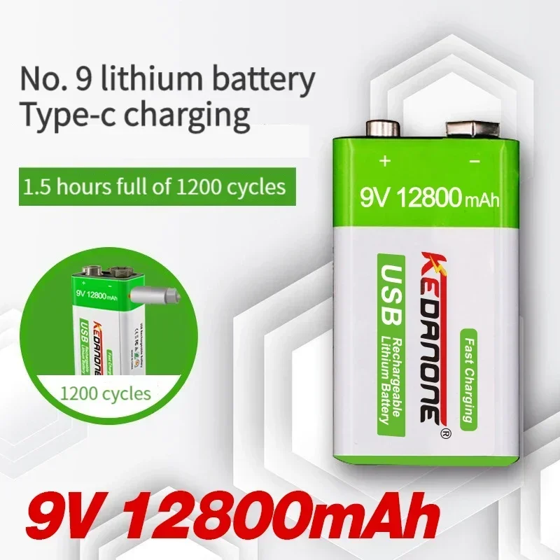 

12800mAh Type-C USB 9 Volt li-ion Rechargeable Battery 6F22 9V Li ion Lithium Battery for RC Helicopter Model Microphone Toy