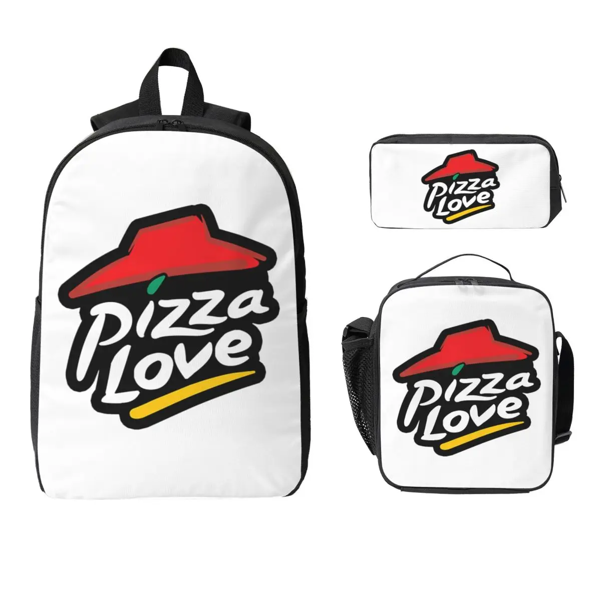 Pizza Love Pizza Hut Funny Parody Backpack Student BookBag School Bag Computer Shoulder Bags 3ps Insulated Lunch Bag Pencil Case