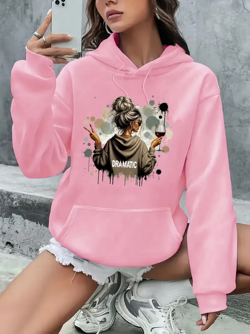 Jaren 2000 Hoodie Streetwear Dramatische Wijn Art Print Lange Mouw Sweatshirt Kleding Vintage Jaren 2000 Hoody Herfst Winter Hoodies