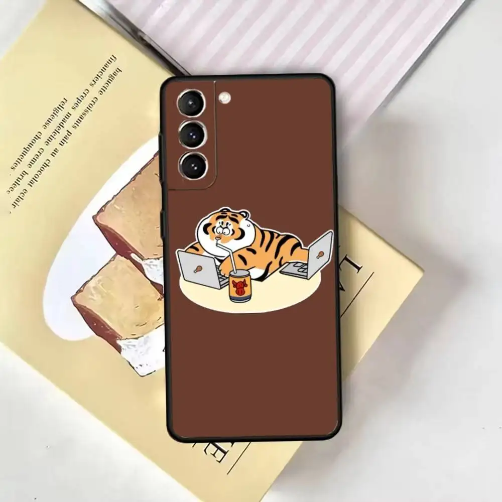 Cartoon Fat Tiger Phone Case For Samsung GalaxyA13,21s,22,31,32,52,53,71,72,73,Soft Black Cover
