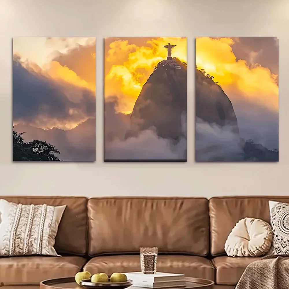 (No frame)3pcs/set, Canvas painting--Unframed, 76.2x50.8cm, Rio de Janeiro at sunset, Wall decoration, bedroom, living room,