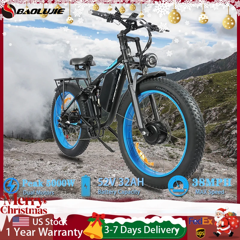 

BAOLUJIE 2603 Electric Bike for Adults，52V 32AH Electric Bicycle，Peak 5000W Mountain E-bikes，21-speed Dual Motors Moped Ebike