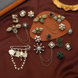 Fashion Vintage Baroque Crsytal Cross Chains Brooches For Women Men Rhinestone Classic Badges Accessories Party Banquet Jewelry