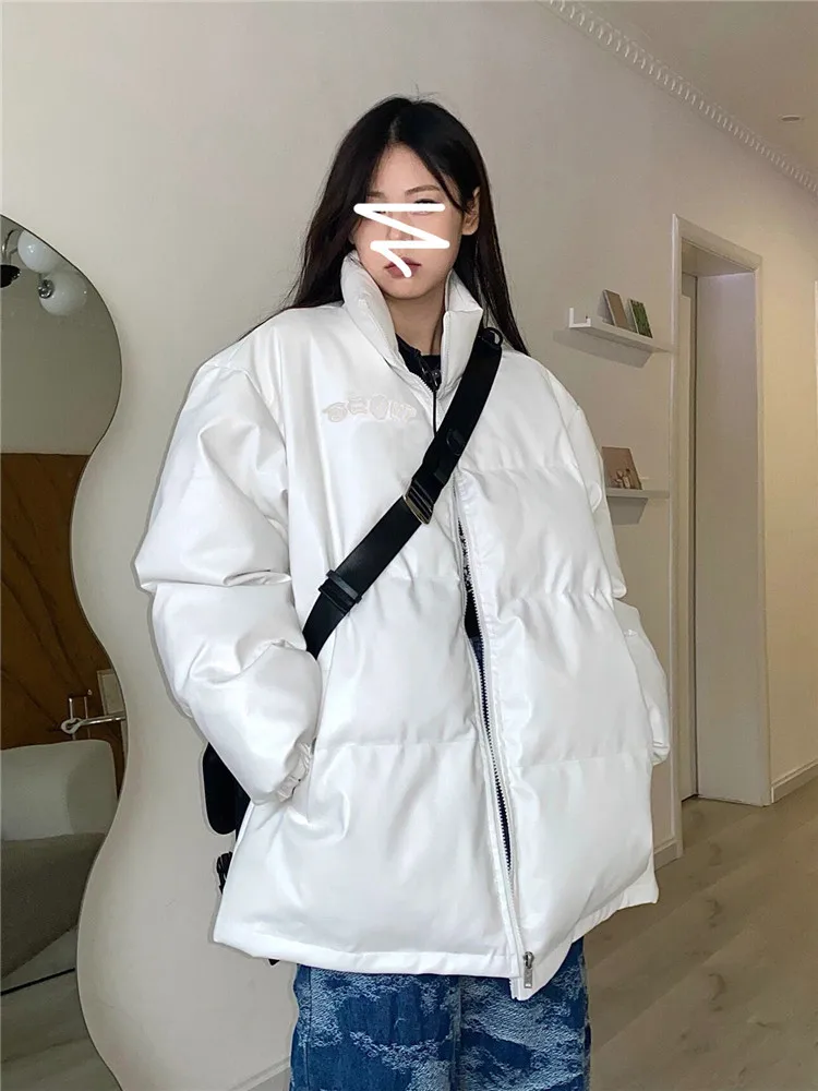 Cotton Padded Clothes Women's Winter 2021 New White Bread Clothes Retro PU Leather Short Cotton Padded Jacket Thickened Student