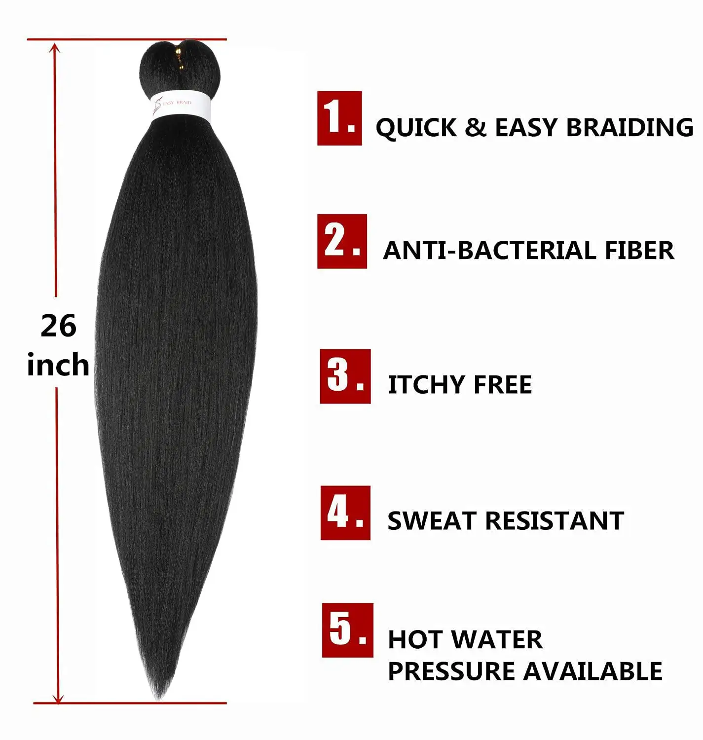 Synthetic 26 Inch Hair Extension Natural Black Braiding Hair Pre Stretched Kanekalon Fake Hair for Women Girl Daily Party Use