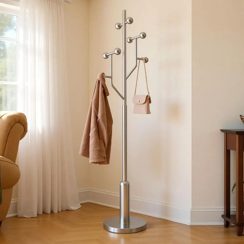 

Stainless Steel & Marble Base Coat Rack with 8 Ball Hooks for Entryway, Bedroom, and Hallway