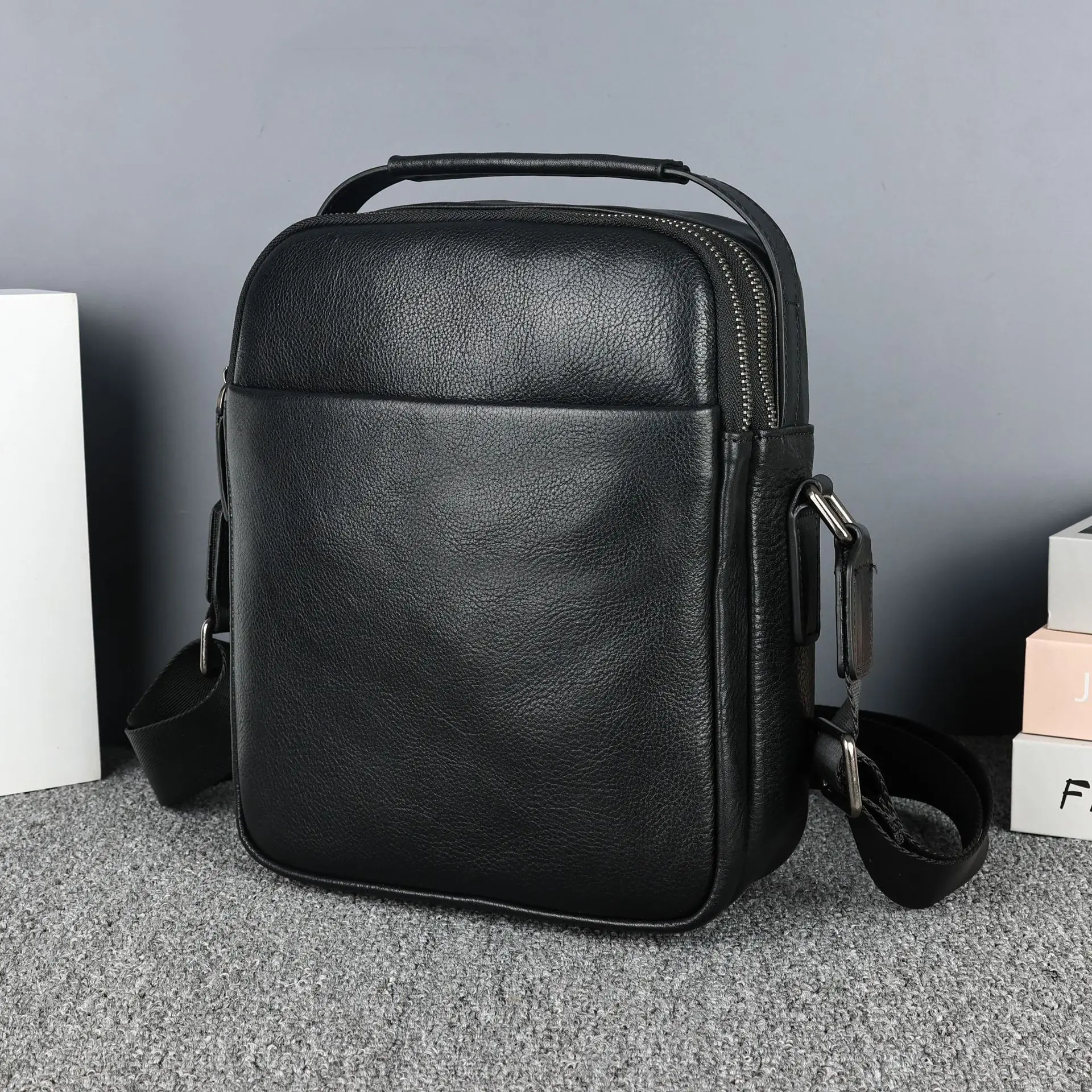 Men's Genuine Leather Shoulder Bag, Top Layer Cowhide Casual Business Crossbody Bag