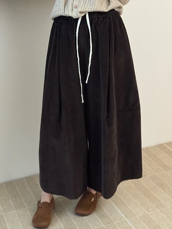 韓国風秋冬新作プラスサイズレディースハイウエストストレートレッグコーデュロイパンツエレデザインワイドレッグパンツ