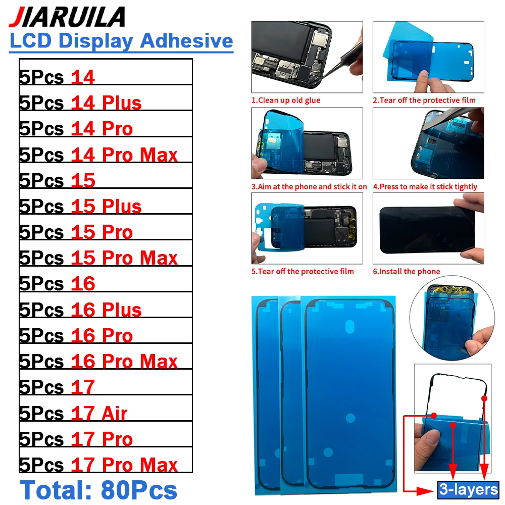 160Set to 70set Rear Door Housing Back Cover Adhesive Sticker Tape Waterproof For iPhone 14 15 16 Plus 17 Pro Max