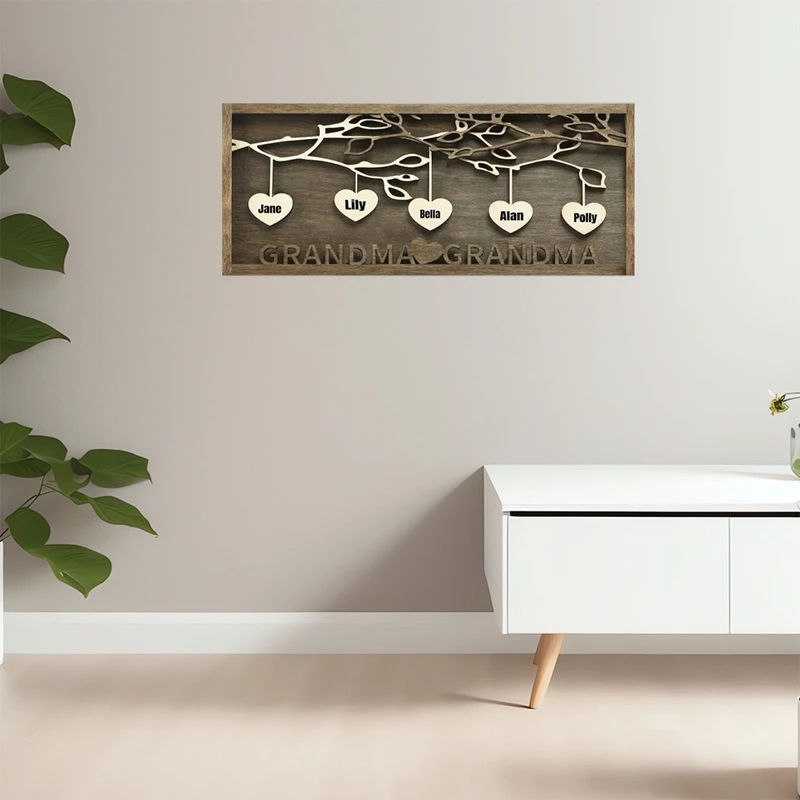 Personalized Family Sign For Mom Custom Wooden Tree Frame Engraved Wood Plaques Decor Mother's Day Gifts, Easy To Use G