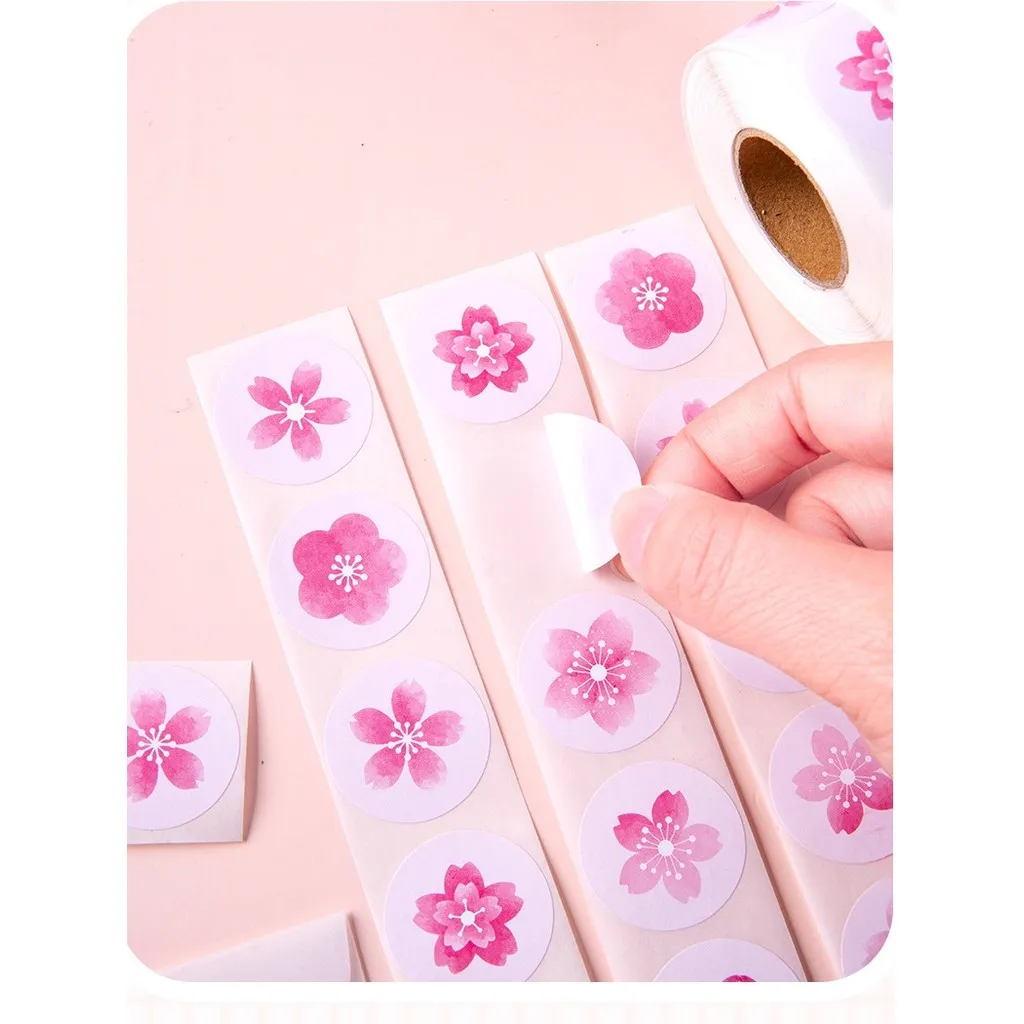 500Pcs/Roll Spring Sakura Round Seals - Self-Adhesive Labels for Rewards & Decor - Flower Stickers AnimeWorlds Store