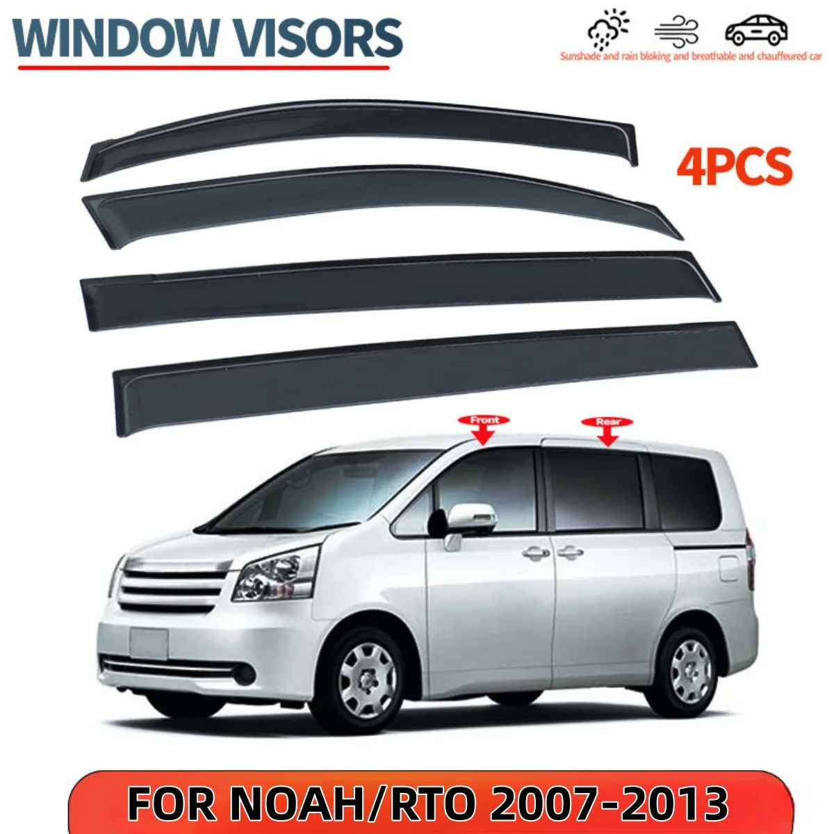 Luxury Thickening 3MM Not Chrome 4Pcs Windproof Window Visor For Toyota NOAH R70 2007-2013 Exterior Accessories