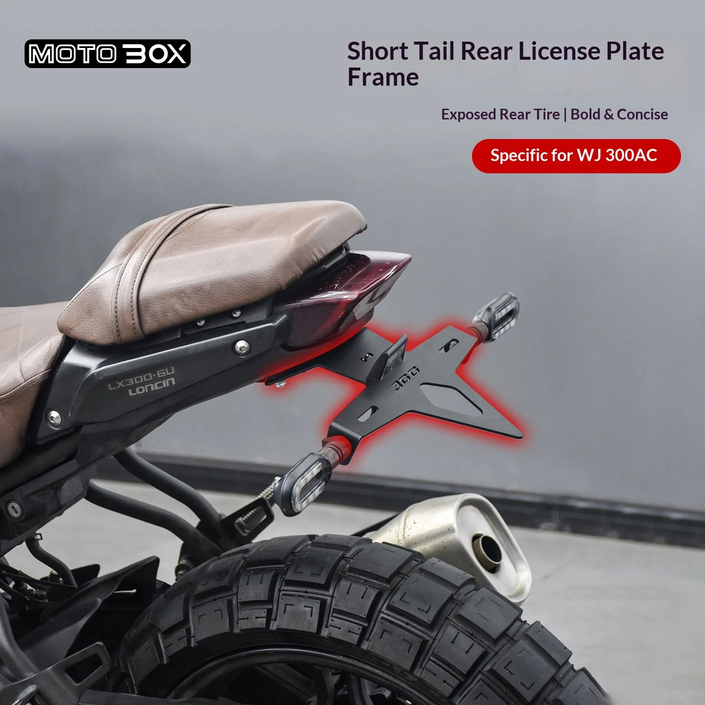 【Premium】For VOGE 300AC Modified Short-Tail Vehicle: Stainless Steel License Plate Rack with Raised Mounting Bracket