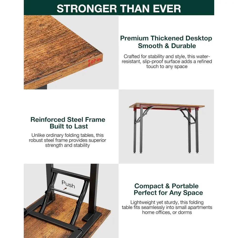 Portable 43.3 Folding Craft Desk with Built-in Outlets, Rustic Brown