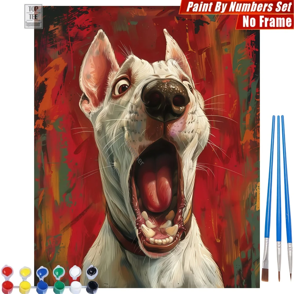 

Exaggerated White Dog DIY Digital Oil Paints Set - Dog White Exaggerated Home Decor New Year's Day Gift For Dad