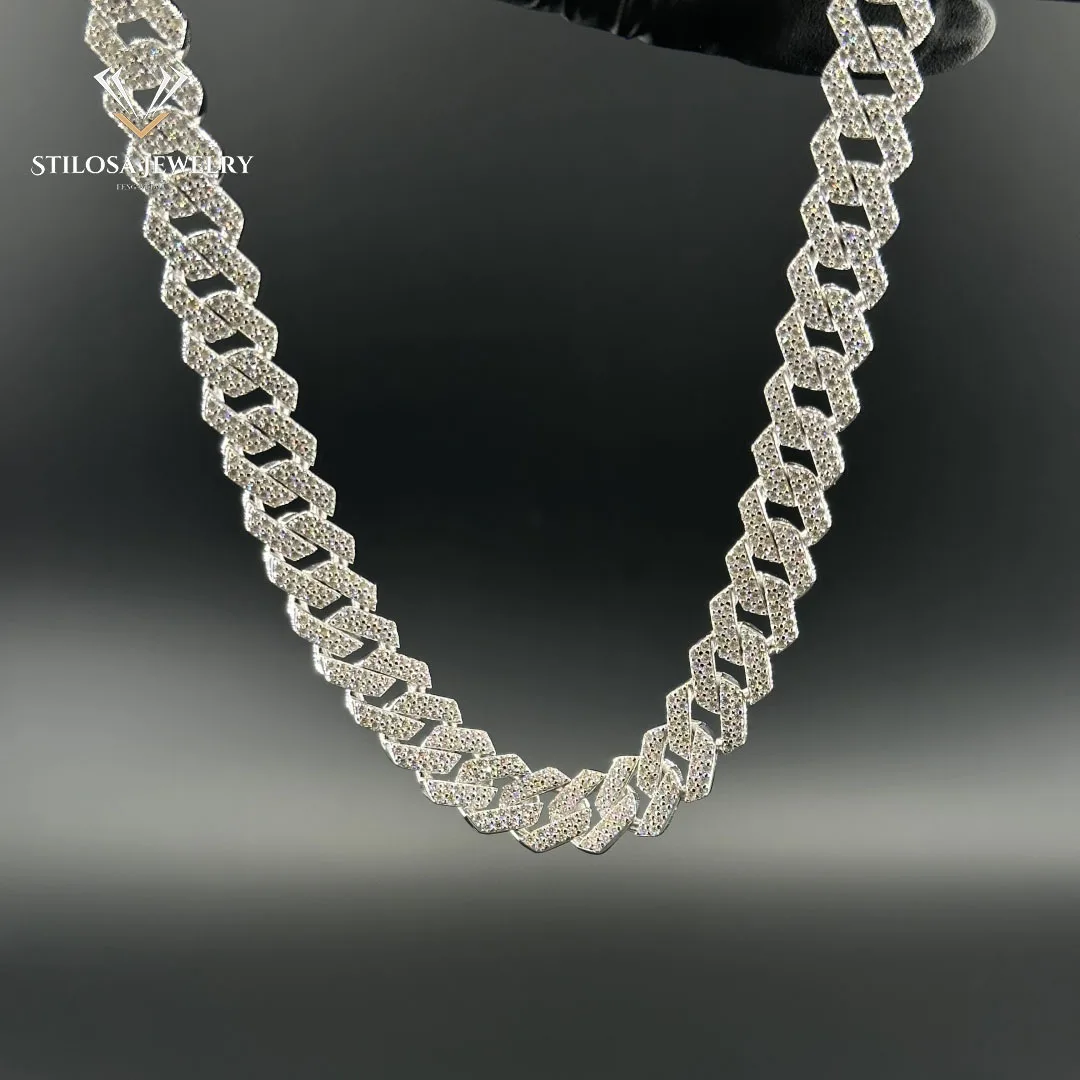 Custom size 12mm Moissanite Necklace with 925 Silver Necklace16-24 inch iced out Miami Cuban Chain Hip Hop Jewelry